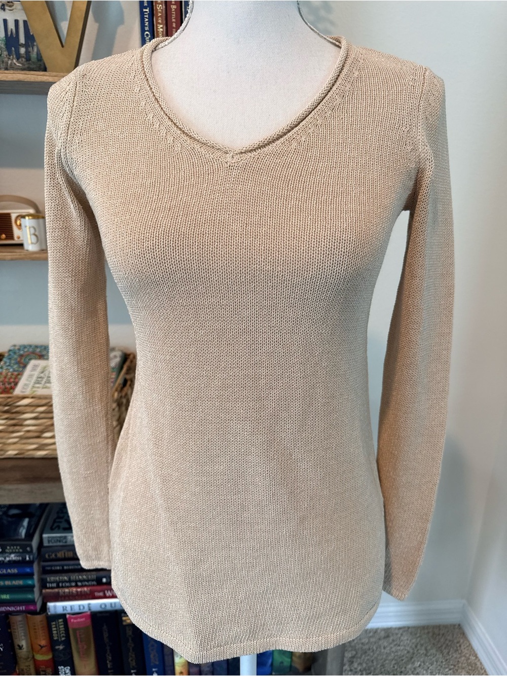 J. McLaughlin Classic V-Neck Women's Sweater in Beige